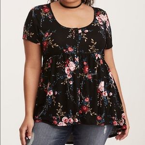 Floral Print Button Front Babydoll Top
